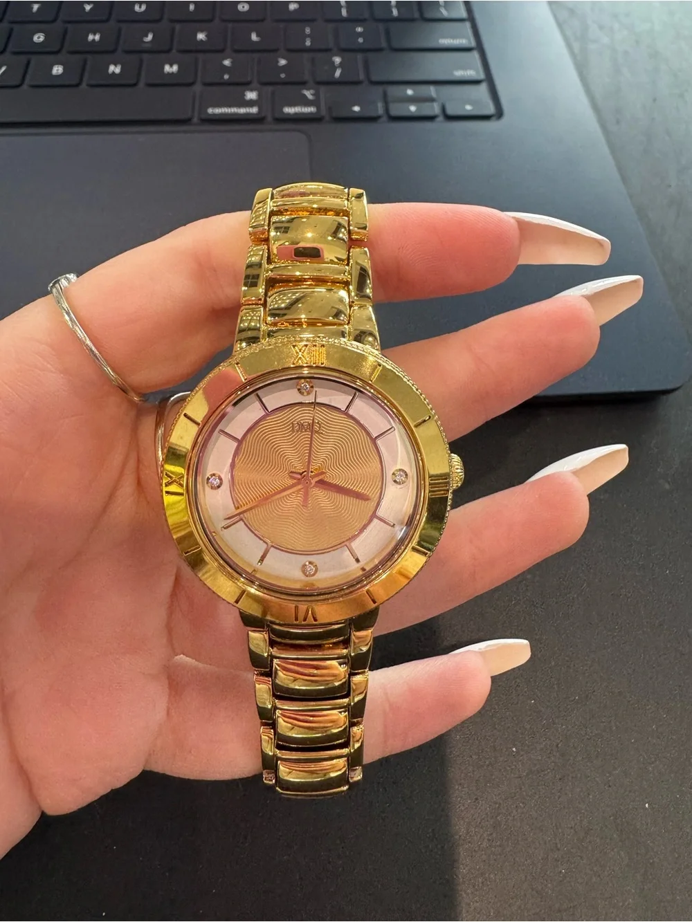 DMQ CZ Gold-Tone Quartz Analog Women's Watch